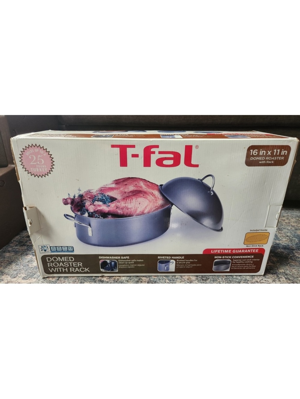 T-fal 16x11 Domed Turkey Roaster w Rack Nonstick 25 lb NEW IN BOX